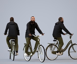 00344_Mansur015 Adult Middle Eastern man cycling through public space in summer casual wear