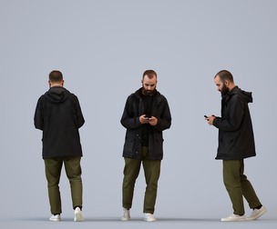 00344_Mansur006 Adult Middle Eastern man walking publicly with smartphone in winter clothing