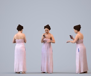 00345_Anisa006 Adult Caucasian woman standing in public space with smartphone, summer casual wear