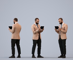 00346_Mansur006 Adult Middle Eastern male standing in office with tablet wearing transitional attire