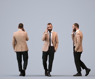 00346_Mansur005 Adult Asian man walking through office while calling on smartphone