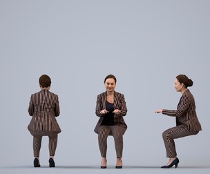 00347_Anisa009 Adult Caucasian woman crouching in office wearing transitional seasonal business