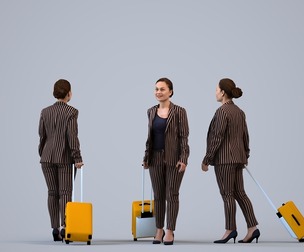 00347_Anisa007 Adult Caucasian woman waiting with suitcase in business autumn attire