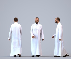 00348_Mansur004 Adult Middle Eastern man walking in public wearing traditional summer thobe