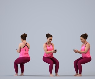 00349_Anisa005 Adult Caucasian woman sitting in sportswear holding smartphone for fitness