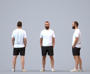 00350_Mansur003 Adult Middle Eastern man waiting in public space wearing casual summer clothing