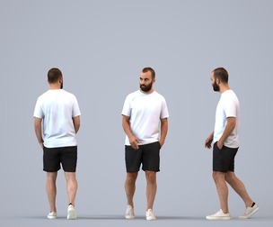 00350_Mansur005 Adult Middle Eastern man walking through public space in casual summer attire