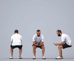 00350_Mansur007 Adult Middle Eastern man sitting outdoors with smartphone in casual summer attire