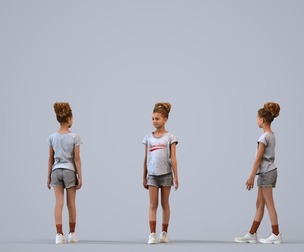 00351_Evie004 Young mixed-race girl walking through public space in casual summer clothing
