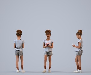 00351_Evie005 Child mixed ethnicity girl standing in public space with smartphone