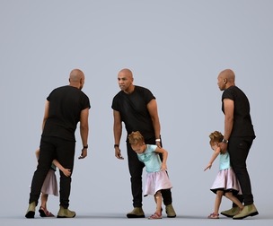 00353_Cloe009 Adult Black man walking with daughter in casual summer clothing