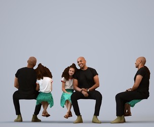 00353_Cloe006 Adult Black man sitting casually with daughter in summer home setting