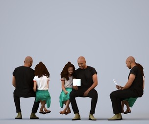 00353_Cloe007 Adult Black man sitting casually reading documents with daughter in home setting