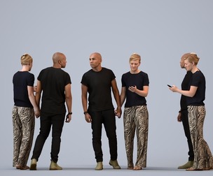 00355_Sophie015 Adult Caucasian individuals walking together in public space with smartphone