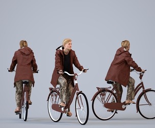 00355_Sophie022 Adult Caucasian woman cycling in casual summer attire for urban planning
