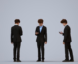 00357_Rey006 Teen mixed-ethnicity boy standing in school uniform holding smartphone, transitional