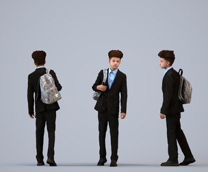00357_Rey002 Adult mixed-ethnicity man walking with school bag in transitional seasonal uniform