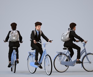 00357_Rey001 Adult mixed-ethnicity man commuting by bicycle with bag in transitional seasonal attire