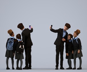 00358_Cloe008 Young mixed-ethnicity boy in school uniform holding smartphone with bag