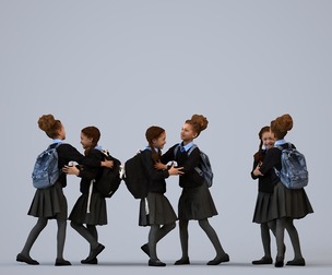 00358_Cloe001 Teen mixed-ethnicity girl standing with bag in transitional seasonal school attire