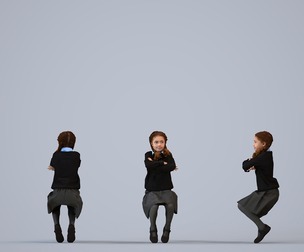 00360_Cloe006 Teen mixed-ethnicity girl crouching in school uniform for educational facility