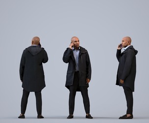 00363_Carl008 Adult Black male calling in public space wearing winter business attire
