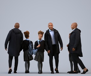 00363_Carl003 Adult Black man walking with daughter in transitional seasonal clothing carrying bag