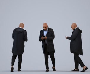 00363_Carl007 Adult Black male walking through public space with smartphone, winter attire