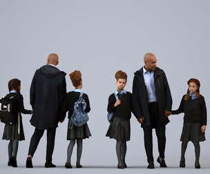 00363_Carl005 Adult Black and mixed teens walking together at school with bags in transitional