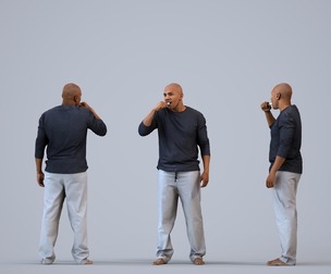 00369_Carl003 Adult Black man talking at home in transitional seasonal clothing