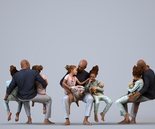 00369_Carl008 Adult Black man sitting casually with family in home environment