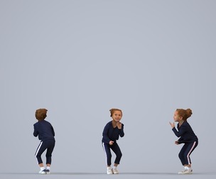 00370_Carl001 Young Black girl crouching in public space wearing transitional seasonal clothing
