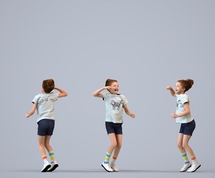 00371_Chloe003 Young Caucasian woman running in casual summer clothing with children nearby