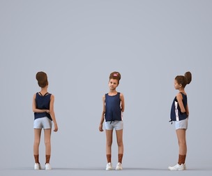 00372_Evie005 Young mixed heritage girl exercising in summer sportswear for fitness spaces
