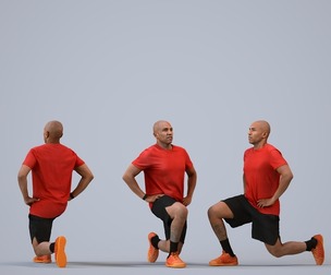 00373_Carl006 Adult Black male crouching while exercising in summer sportswear