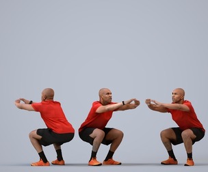 00373_Carl007 Adult Black male crouching during exercise in summer sportswear