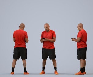 00373_Carl010 Adult Black male standing in sportswear holding smartphone for fitness visualization