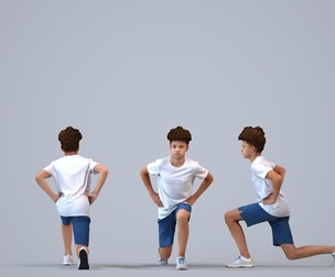 00374_Lucas007 Teen mixed male crouching during exercise in casual summer sportswear