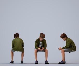 00378_Lucas008 Teen mixed race male sitting publicly with smartphone, autumn or spring attire