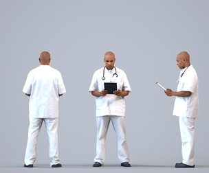 00379_Carl004 Adult Black male standing in medical facility wearing professional scrubs