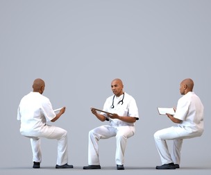 00379_Carl007 Adult Black male reading in medical scrubs for healthcare environments