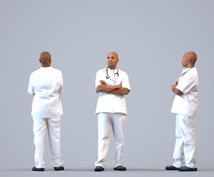 00379_Carl009 Adult Black male waiting in medical facility wearing summer scrubs