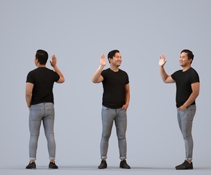 00380_Mansur004 Adult Asian man waving in casual summer attire for public space visualization