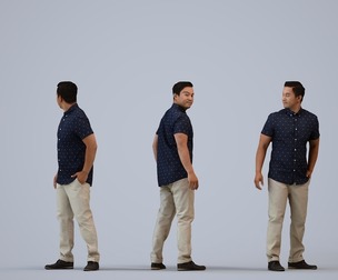 00381_Mansur003 Adult Asian man waiting in public space wearing casual summer clothing