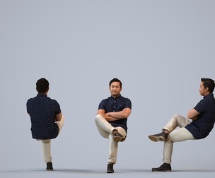00381_Mansur010 Adult Asian man relaxing in office wearing casual summer attire