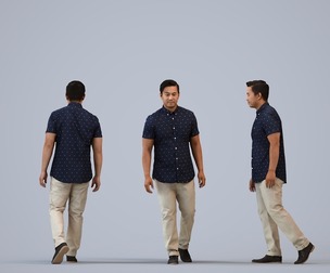 00381_Mansur004 Adult Asian man walking through public space in casual summer attire