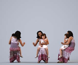 00382_Susila017 Adult Asian woman sitting with daughter in casual summer clothing for residential