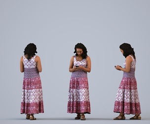 00382_Susila014 Adult Asian woman using smartphone in public summer setting