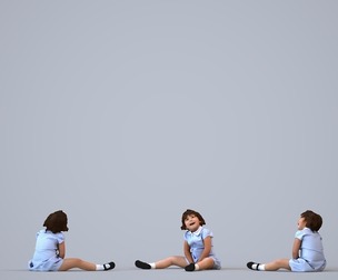 00383_Susila007 Young Asian girl sitting and playing in school environment wearing summer clothing