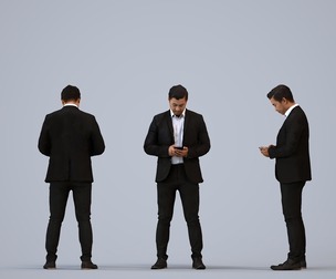 00384_Mansur005 Adult Asian man using smartphone in office wearing autumn or spring attire